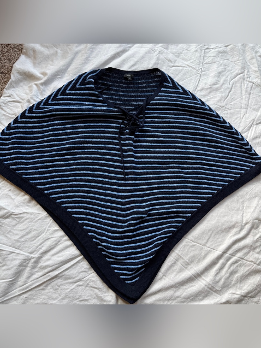 Talbots nautical striped lace up knit poncho sweater Large